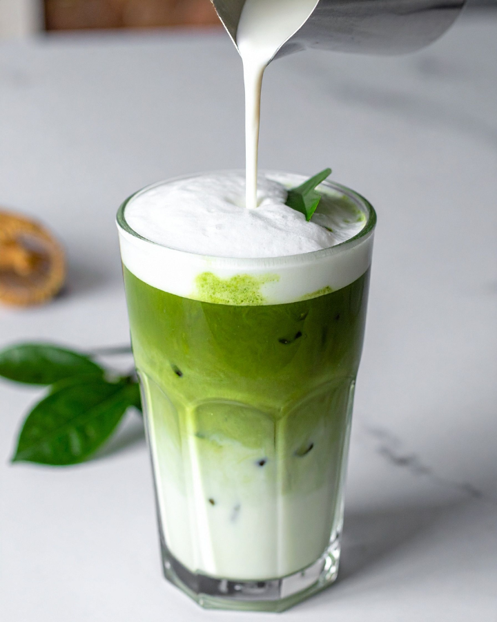 Tasse de thé vert avec feuilles, bol de matcha et bougies